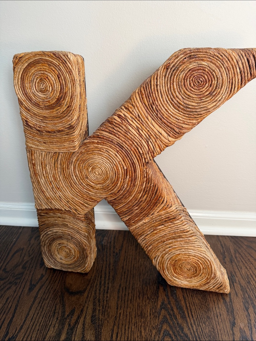 Decorative Woven Letter 'K' in Natural Brown - Home Art Accent NEW